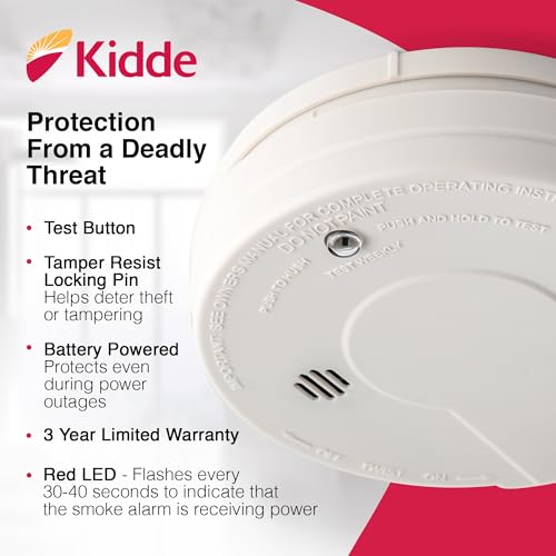Kidde 9V Battery Smoke Detector, Alarm, Test-Reset Button