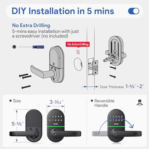 Keyless Entry Smart Door Lock with Handle - Easy Installation