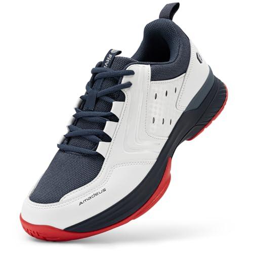 FitVille Wide Tennis Shoes for Men Pickleball Shoes Sneakers | Court Racquetball Athletic Shoes for Racquet Sport | Wide Toe Box & Arch Support (10 Wide, White & Navy Blue)