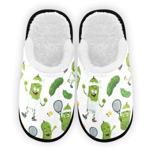 Umidedor Pickleball Player Cucumbers Slippers for Women Girl Soft Indoor House Slippers Home Shoes for Bedroom Hotel Travel Spa