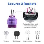 J World Ace Large Tennis Backpack for Women Men. Holds 2 Rackets. Badminton Squash Pickleball Bag. Kids Sports Gym Bag with Shoe Compartment, Purple