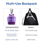 J World Ace Large Tennis Backpack for Women Men. Holds 2 Rackets. Badminton Squash Pickleball Bag. Kids Sports Gym Bag with Shoe Compartment, Purple