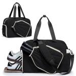 Smasrob Pickleball Tote Bag for Women with Exterior Paddle Pocket and Separate Shoe Compartment, Pickleball Bags with Wet Pocket and Detachable Strap, Black