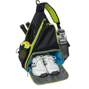 Alveroya Pickleball Sling Bag with Shoe Compartment for Men Women, Professional 2-3 Paddle Backpack, Large Capacity Bag with 36oz Water Bottle Pocket & Fence Hook - Black/Neon Green