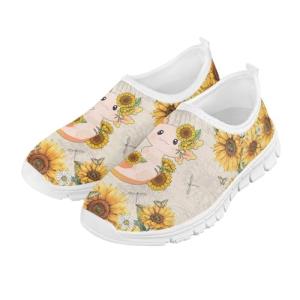 Ctsgobvahy Girl's Sports Shoes, Kids Easy-to-Put-On Low-Top Shoes, Children's Lightweight Breathable Tennis Shoes Suitable for Running, Pickleball, Tennis and Baseball,Axolotl and Sunflower