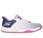 Skechers Women's Viper Court Reload Hands Free Slip-Ins Pickleball Sneaker, White/Navy/Pink, 9