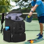 Goburos Pickleball Paddle Backpack for 4 Rackets with Fence Hook, Pickleball Equipment Bag with Shoe Compartment for Men Women, Black
