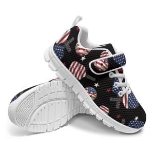 Ctsgobvahy American Flag Kids Pickleball Sneakers Size11 to 15, Boys Girls Spring Summer Fashion Running Tennis Shoes Light Breathable Sport Athletic Shoes with One Strap