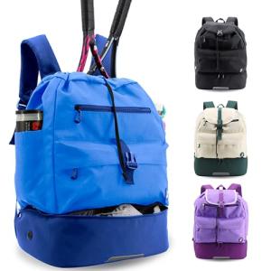 J World Ace Large Tennis Backpack for Women Men. Holds 2 Rackets. Badminton Squash Pickleball Bag. Kids Sports Gym Bag with Shoe Compartment, Navy