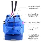 J World Ace Large Tennis Backpack for Women Men. Holds 2 Rackets. Badminton Squash Pickleball Bag. Kids Sports Gym Bag with Shoe Compartment, Navy