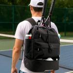 J World Ace Large Tennis Backpack for Women Men. Holds 2 Rackets. Badminton Squash Pickleball Bag. Kids Sports Gym Bag with Shoe Compartment, Navy