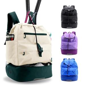 J World Ace Large Tennis Backpack for Women Men. Holds 2 Rackets. Badminton Squash Pickleball Bag. Kids Sports Gym Bag with Shoe Compartment, White Green