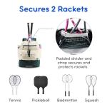 J World Ace Large Tennis Backpack for Women Men. Holds 2 Rackets. Badminton Squash Pickleball Bag. Kids Sports Gym Bag with Shoe Compartment, White Green