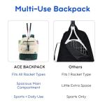 J World Ace Large Tennis Backpack for Women Men. Holds 2 Rackets. Badminton Squash Pickleball Bag. Kids Sports Gym Bag with Shoe Compartment, White Green