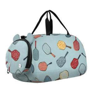 zyrtty Gym Travel Duffle Bag for Boys Girls Pickleball Racket Pattern Sports Dance Bag with Shoe Compartment & Wet Pocket Football Kids Travel Bag Teens Sleepover Carry