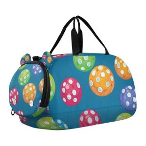Glaphy Colorful Pickleball Balls Duffle Bag for Toddler Boys Girls, Gym Sports Bag with Shoe Compartments, Kids Travel Overnight Weekender Shoulder Bag