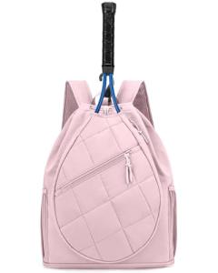 ecosmile Drawstring Tennis Backpack, Puffer Tennis Racket Bag with Shoe Compartment & Wet Pocket Gym Bag for Women, Suitable for Pickleball Tennis Badminton (Pink)
