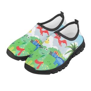 Ctsgobvahy Girl's Tennis Shoes, Dinosaurs Kids Easy-to-Put-On Low-Top Shoes, Children's Lightweight Non-Slip Elastic Playing Shoes Suitable for Running, Pickleball, and Baseball