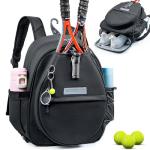 SPORJET Tennis Bag with Shoe Compartment, Tennis Backpack for 2 Rackets, Water-Resistant PU Leather Racket Bag for Women & Men, Sports Backpack for Tennis, Pickleball & Badminton Gifts
