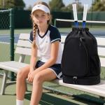 GQIIRL Tennis Bag for Women - Water Resistant Tennis Backpack to Hold 2 Rackets with Shoe Compartment, Lightweight Pickleball Paddles Badminton Squash Racquet Bags for Youth Girls Teenager (Black)