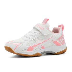 Ozefiad Kids Racket Sneakers - Boys Girls Badminton Shoes Tennis Shoes, Suitable for All Courts Squash Sneakers | Strong Support and Shock Absorption (Little Kids/Big Kids) White Pink