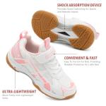 Ozefiad Kids Racket Sneakers - Boys Girls Badminton Shoes Tennis Shoes, Suitable for All Courts Squash Sneakers | Strong Support and Shock Absorption (Little Kids/Big Kids) White Pink