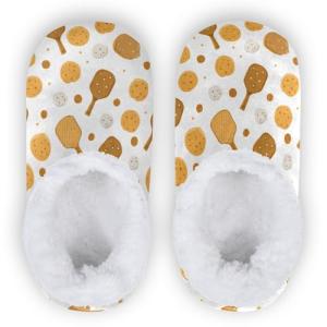 Gredecor Girls Boys Slippers Brown Pickleball Paddle Balls Household Shoes Warm Indoor Home House Slipper for Kids, 9-11