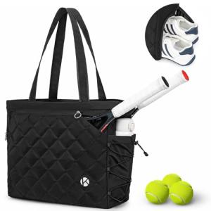 KAVIGOR Tennis Tote Bag with Shoe Compartment - Extra-Large Quilted Pickleball Bag Holds 2-4 Rackets, Water-Resistant & Lightweight for Men & Women