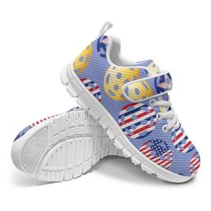Ctsgobvahy Kids Cartoon Sneaker for Boys Girls, American Flag Pickleball Lightweight Breathable Mesh Sneaker Wear Resistant Children's Tennis Shoes with Non-Slip White Sole