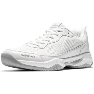 SoleEase Men's Tennis Shoes, Lightweight Breathable Non-Slip Athletic Sneakers for Men & Women Playing Pickleball Table Tennis & Badminton(803White,42)