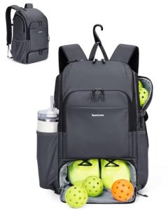 sportsnew Pickleball Bag, Waterproof Pickleball Backpack for Women Men with Shoe Compartment & Fence Hook, Gray Patent Pending
