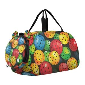 Glaphy Cute Colorful Pickleballs Sports Duffle Bag for Kids Girls Boys, Gym Bag with Shoe Compartment, Kids Travel Overnight Weekender Shoulder Bag
