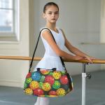 Glaphy Cute Colorful Pickleballs Sports Duffle Bag for Kids Girls Boys, Gym Bag with Shoe Compartment, Kids Travel Overnight Weekender Shoulder Bag