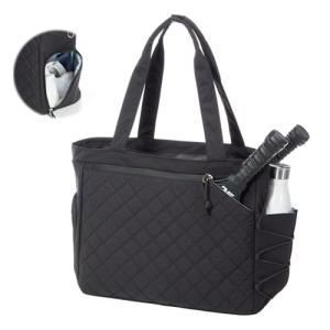 LANBX Pickleball Bag Fits 2 to 6 Paddles, Quilted Pickle ball Tote Bags for Women and Men with Shoe Compartment and Fence Hook, Great Pickleball Gifts