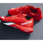 Babolat Men's Jet Mach 4 All Court Tennis Shoes, Cherry Tomato/White (Men's US Size 10)