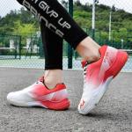 Hiuzylqx Men's Indoor Court Shoes for Tennis, Bottom wear Resistant Anti Slip Badminton Pickleball Sneakers Boys and Girls,White red,11