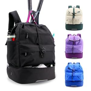 J World Ace Large Tennis Backpack for Women Men. Holds 2 Rackets. Badminton Squash Pickleball Bag. Kids Sports Gym Bag with Shoe Compartment, Black