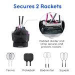 J World Ace Large Tennis Backpack for Women Men. Holds 2 Rackets. Badminton Squash Pickleball Bag. Kids Sports Gym Bag with Shoe Compartment, Black