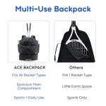 J World Ace Large Tennis Backpack for Women Men. Holds 2 Rackets. Badminton Squash Pickleball Bag. Kids Sports Gym Bag with Shoe Compartment, Black