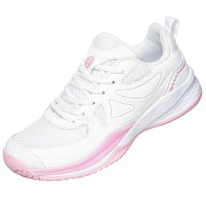 Sisttke Women's Badminton Pickleball Shoes Lightweight Breathable Non-Slip Court Sneakers for Tennis Racquetball Training White/Pink