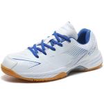 Hiuzylqx Mens Tennis Shoes Breathable Badminton Sneakers Non-Slip for Squash Pickleball Volleyball Athletic Youth, Big Kids,White Blue,12