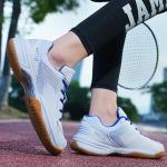 Hiuzylqx Mens Tennis Shoes Breathable Badminton Sneakers Non-Slip for Squash Pickleball Volleyball Athletic Youth, Big Kids,White Blue,12