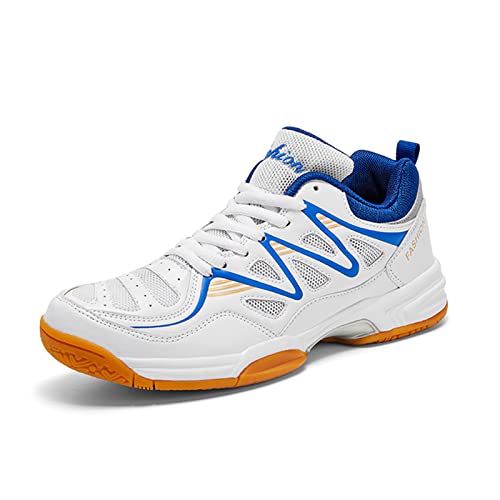 CHUUMEE Men's Lightweight Sneakers Fashion Indoor Sport Shoes for Pickleball, Badminton, Table Tennis, Volleyball (White/Blue,8.5)