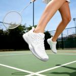 Sisttke Women's Badminton Pickleball Shoes Lightweight Breathable Non-Slip Court Sneakers for Tennis Racquetball Training White/Silver