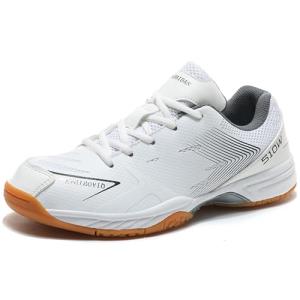 Hiuzylqx Mens Tennis Shoes Breathable Badminton Sneakers Non-Slip for Squash Pickleball Volleyball Athletic Youth, Big Kids,White,5