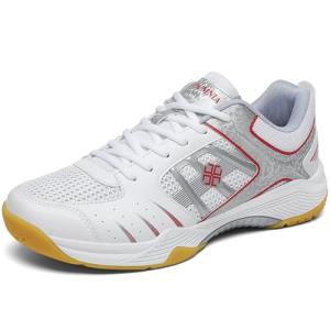 Hiuzylqx Indoor Court Shoes for Tennis, Badminton Table Tennis Volleyball Pickleball Lightweight Racketball Squash Outdoor for Men Women,Boys Girls,White red,9