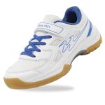 cungel Kids Volleyball Tennis Pickleball Badminton Shoes, Boys Girls Indoor Court Tennis Shoes, Hook & Loop Strap Athletic Sneakers for Little Kid/Big Kid White Blue