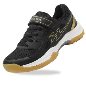 cungel Kids Volleyball Tennis Pickleball Badminton Shoes, Boys Girls Indoor Court Tennis Shoes, Hook & Loop Strap Athletic Sneakers for Little Kid/Big Kid Black
