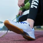 Hiuzylqx Mens Tennis Shoes Breathable Badminton Sneakers Non-Slip for Squash Pickleball Volleyball Athletic Youth, Big Kids,White Blue,10.5