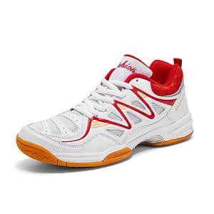 CHUUMEE Men's Lightweight Sneakers Fashion Indoor Sport Shoes for Pickleball, Badminton, Table Tennis, Volleyball (White/Red,8.5)